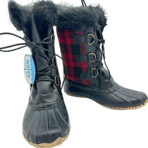 Report Footwear Women's NWOB SZ 8 Black & Red Plaid Mid‎ Calf Boots Faux Fur